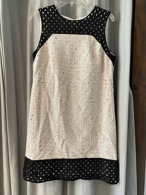 Ann Taylor Sleeveless Tweed Shift Dress with Black Lace Trim, Women’s Size 8